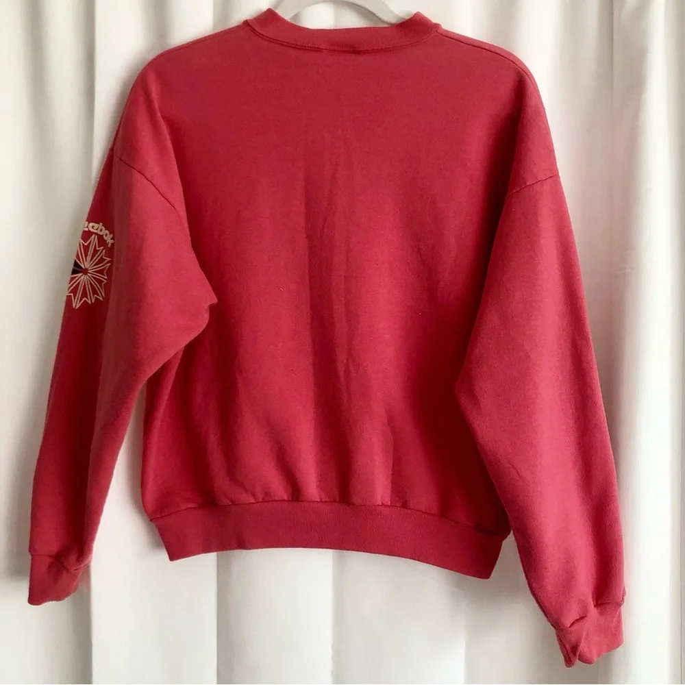 Vintage Reebok coral red sweatshirt puffed logo henley neckline size L 80’s